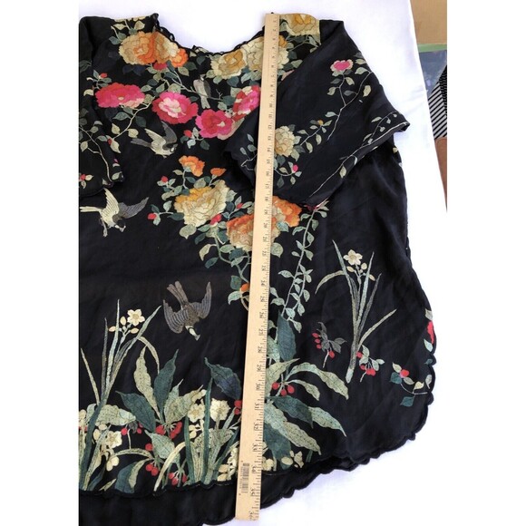 Johnny Was Charlotte Rose Scalloped Silk Tunic Size ? Women Boho V Neck Birds - Picture 10 of 10